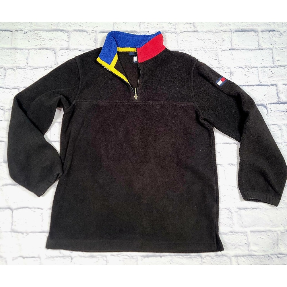 Vintage‎ Tommy Hilfiger 1/4 Zip Fleece Pullover Sweater Black Small Colorblock